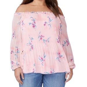 Lane Bryant Pink Floral Off-Shoulder Blouse